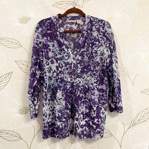 CHICO'S Easywear Women's Size 1 Medium Stretchy Mesh Semi Sheer Floral Tunic